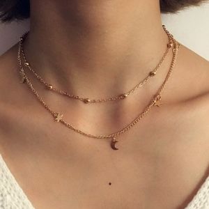2 layer moon‎ and stars necklace